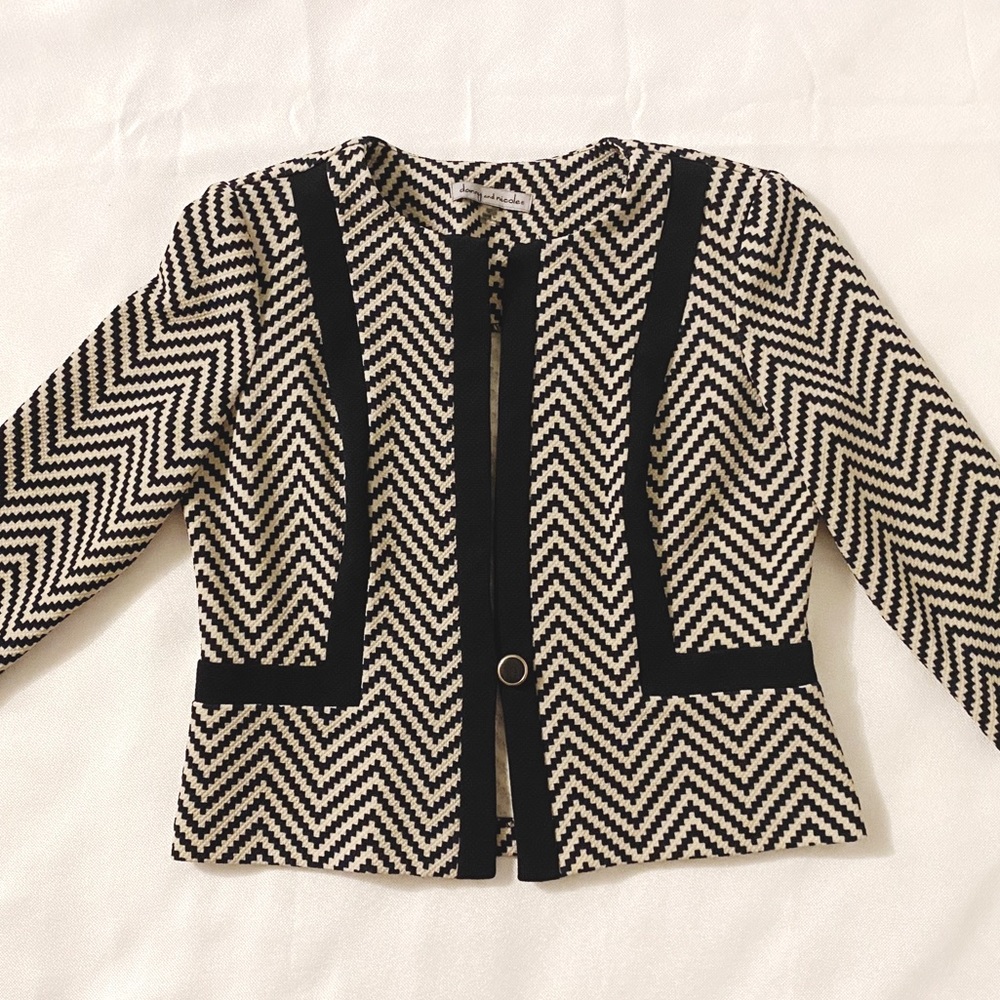 Danny & Nicole Petite Chevron Dark Navy/Black Work/Professional/Office Blazer